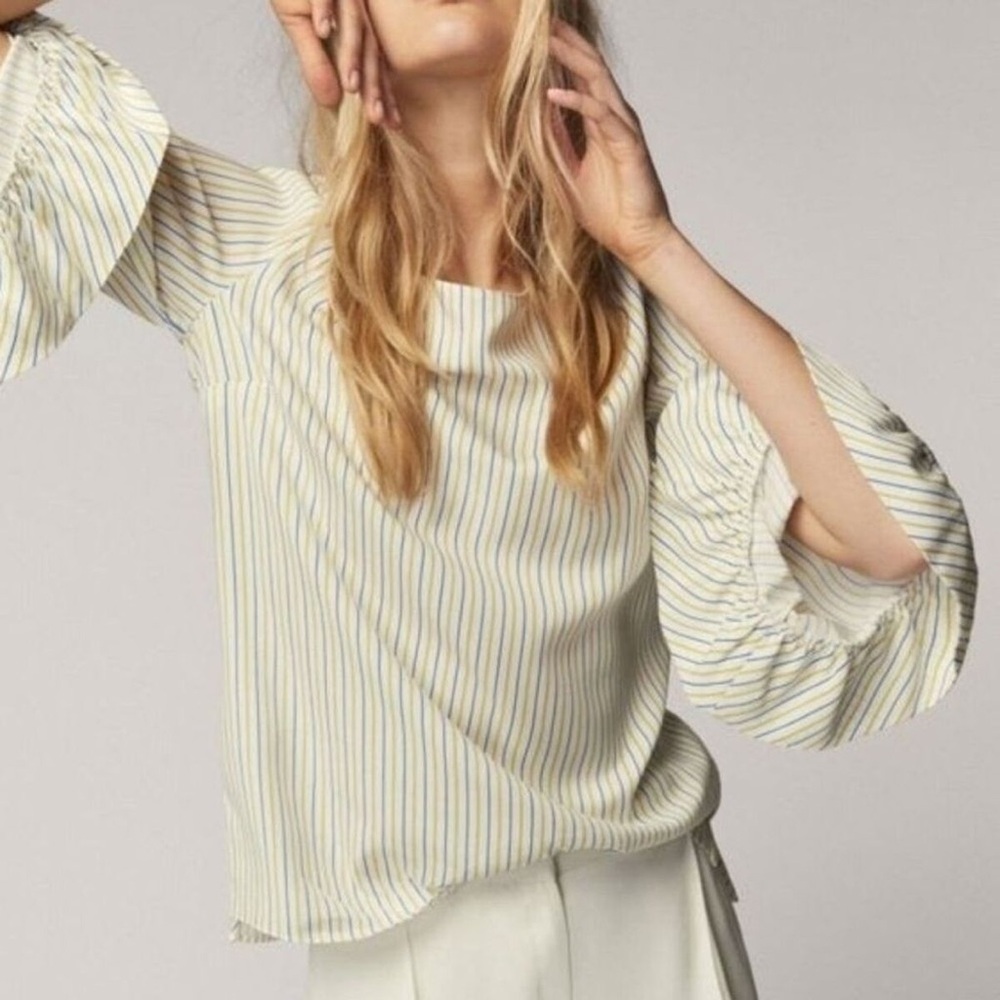 Massimo Dutti Striped Bell Sleeve Blouse Top - Picture 2 of 12